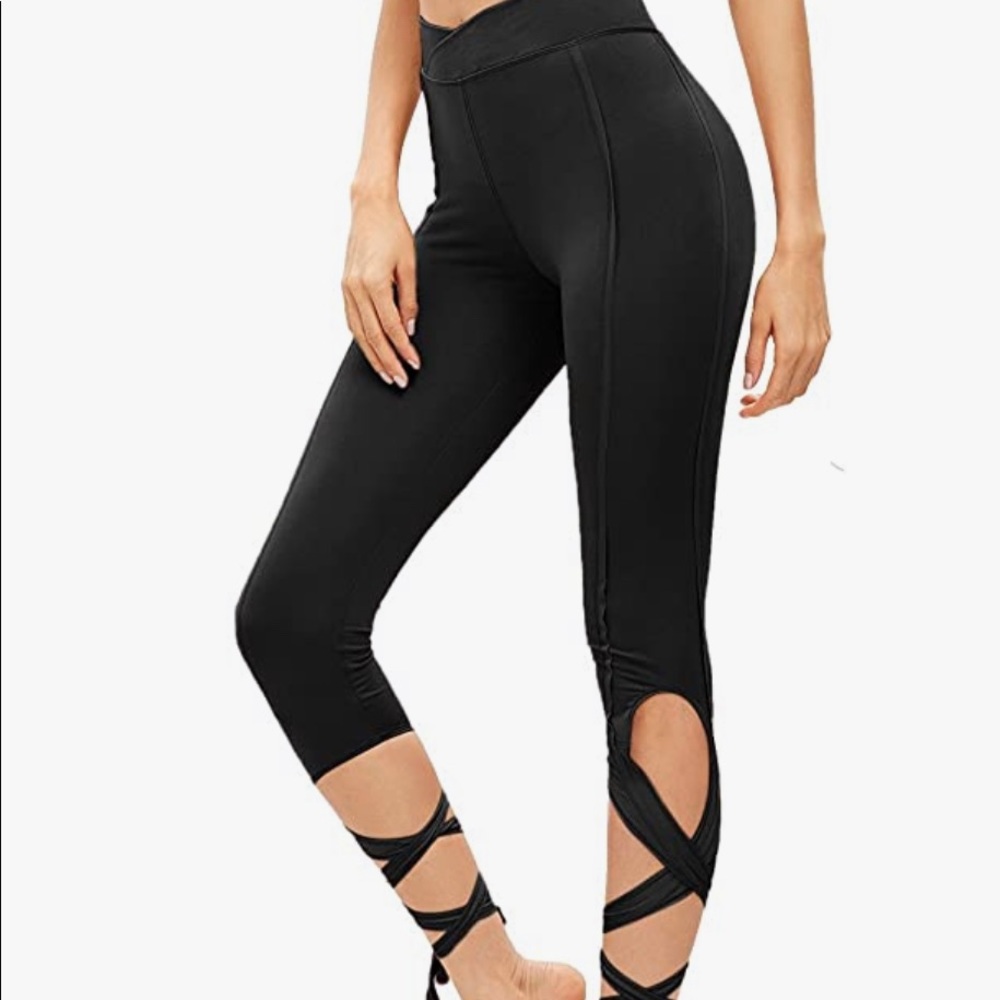 Cutout Tie Cuff Slim Yoga Pants Jogger Workout Tights